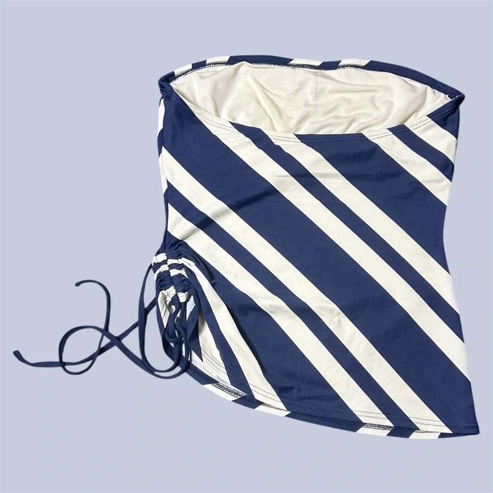 DKNY Striped Blue and White Swim Top size medium
